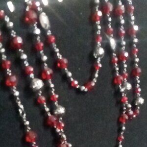 Hannah Red, Silver & Blackened Braded Long Necklace 58 Inches Long , Layered